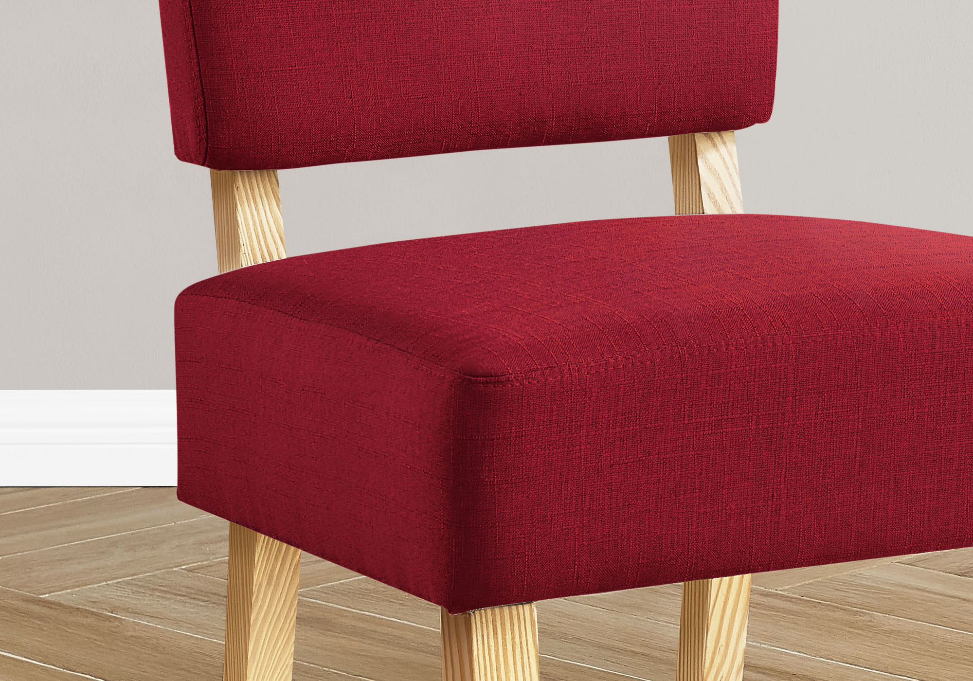 Accent Chair - Red Fabric, Natural Wood Legs